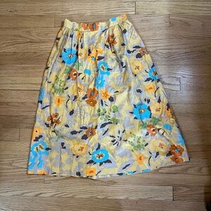 Vtg 60s Midi Skirt Floral Flower Power hippy Pockets Yellow Blue Orange Signed